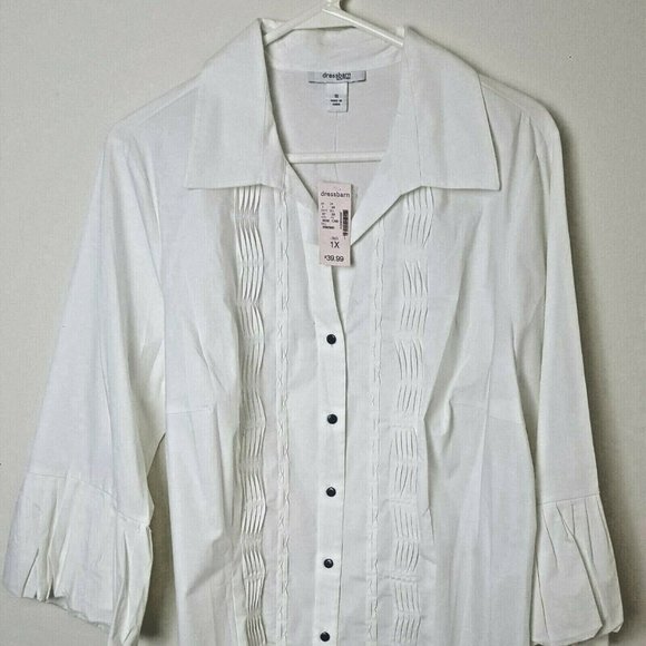 Dressbarn Tops - Vintage Dressbarn Women's White Blouse Pleated 1X